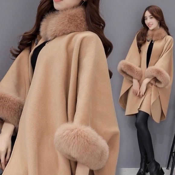 😱*LAST ONE* Knee-Length Cape Poncho Coat Faux Fur - Picture 2 of 7